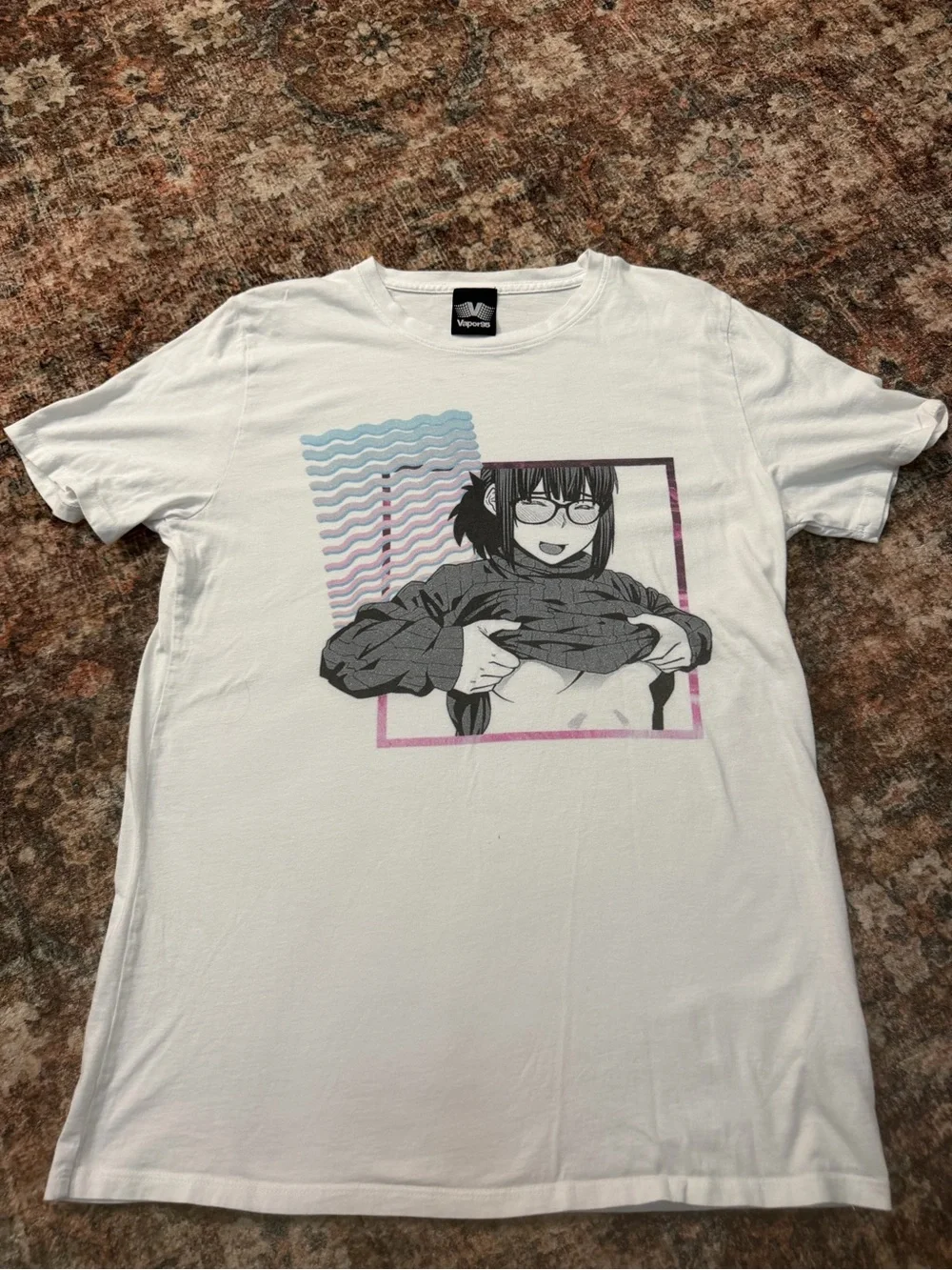 Private Moment White Graphic Tee with Anime Print